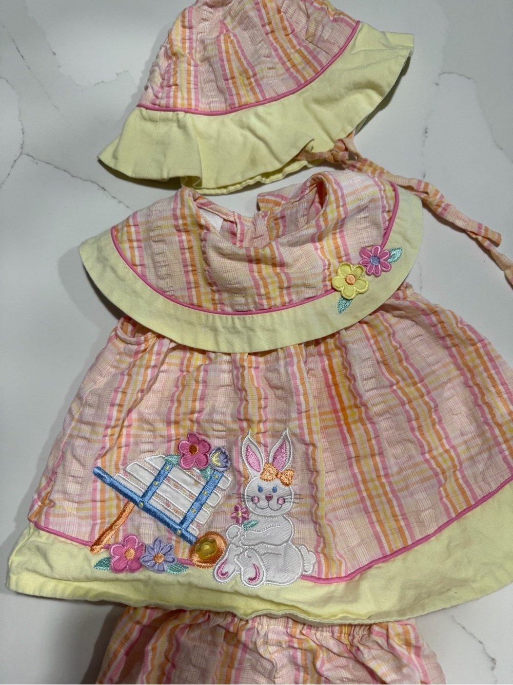 VINTAGE Pastel Striped Dress Set with Hat and Bloomers